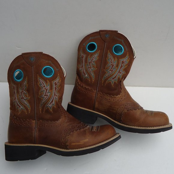 SIZE 7 B. Ariat FatBaby Brown Leather Boots Women's. - Picture 6 of 16
